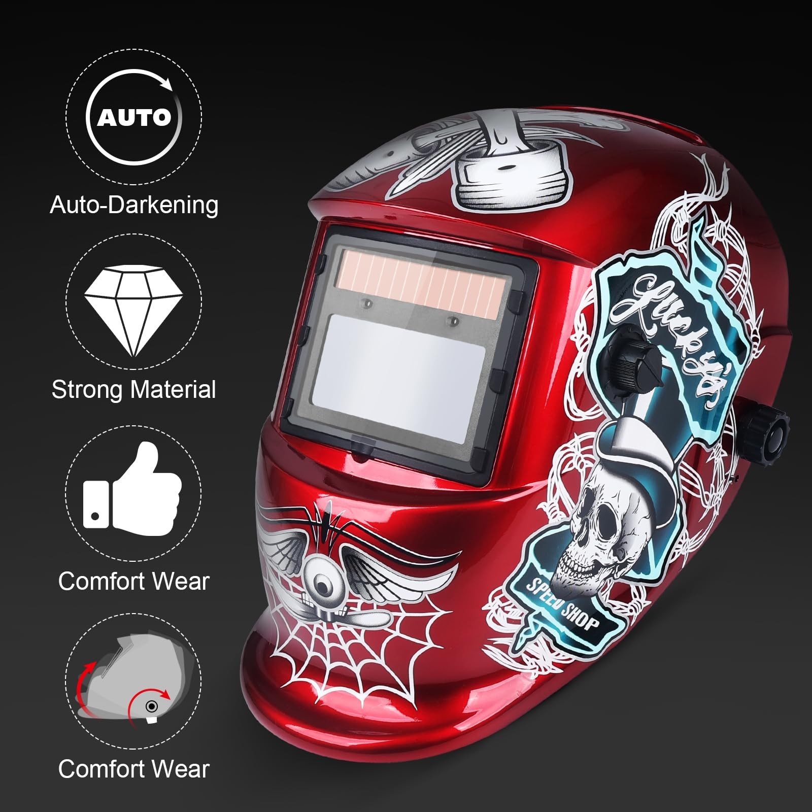NDUUN Welding True Color Helmet Auto Darkening Mask with Adjustable Red-1