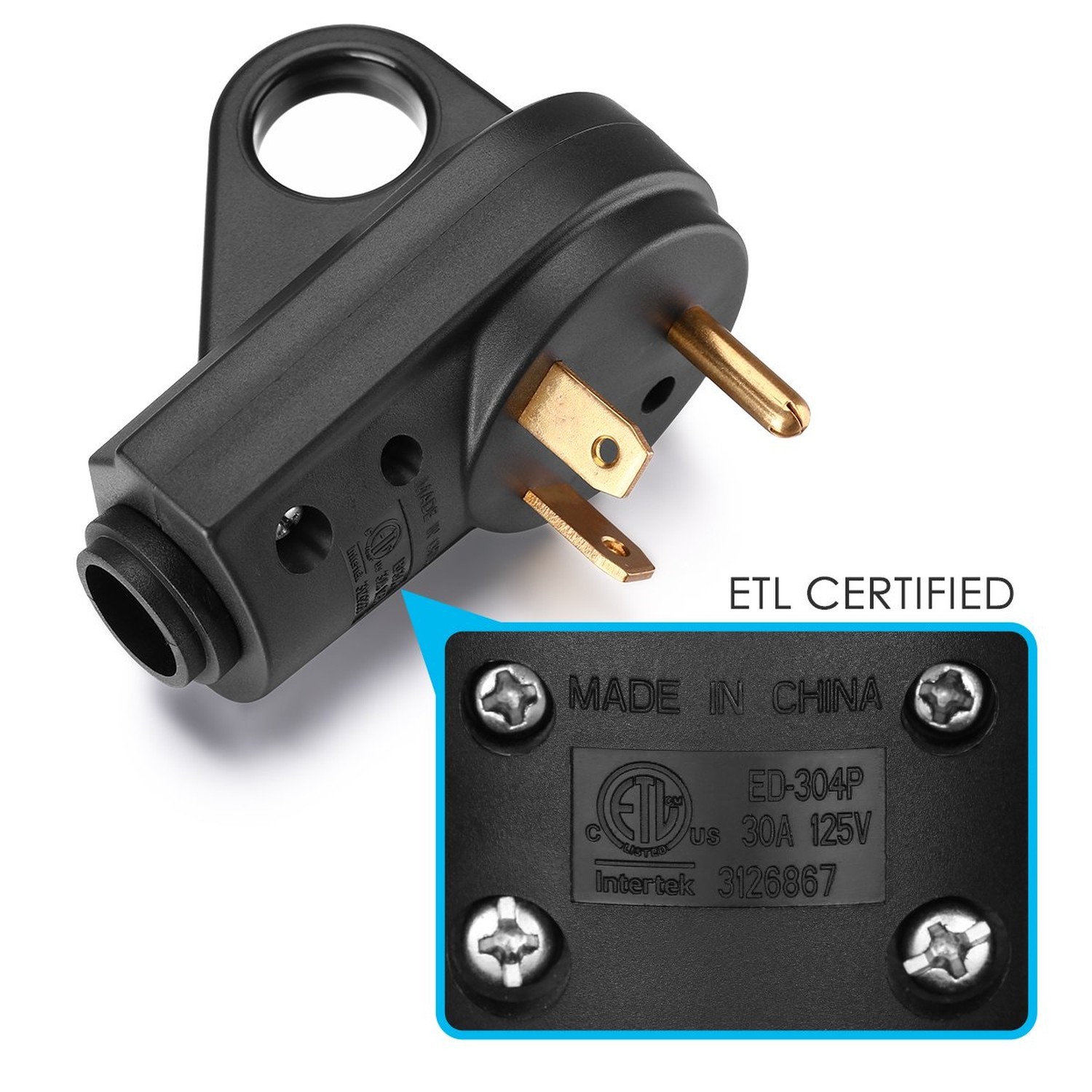 Miady 30AMP RV Replacement Male Plug with Easy Unplug Design, ETL Certified