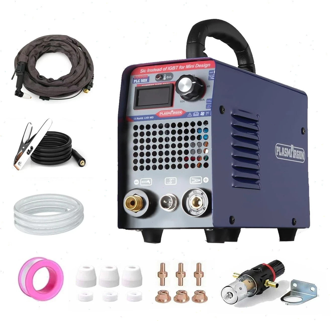 CUT50 110V/220V 50A Plasma Cutter Sic Mosfet 10mm” Clean Cuts LED Display
