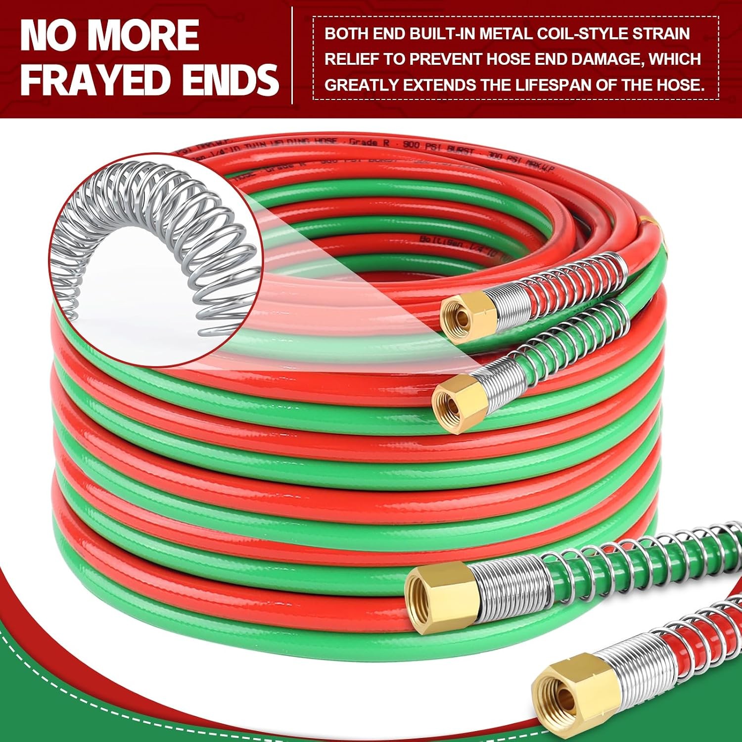 Oxygen Acetylene Hose 50 FT, 1/4″ Grade R Twin Welding Torch Hose with Brass 9/1