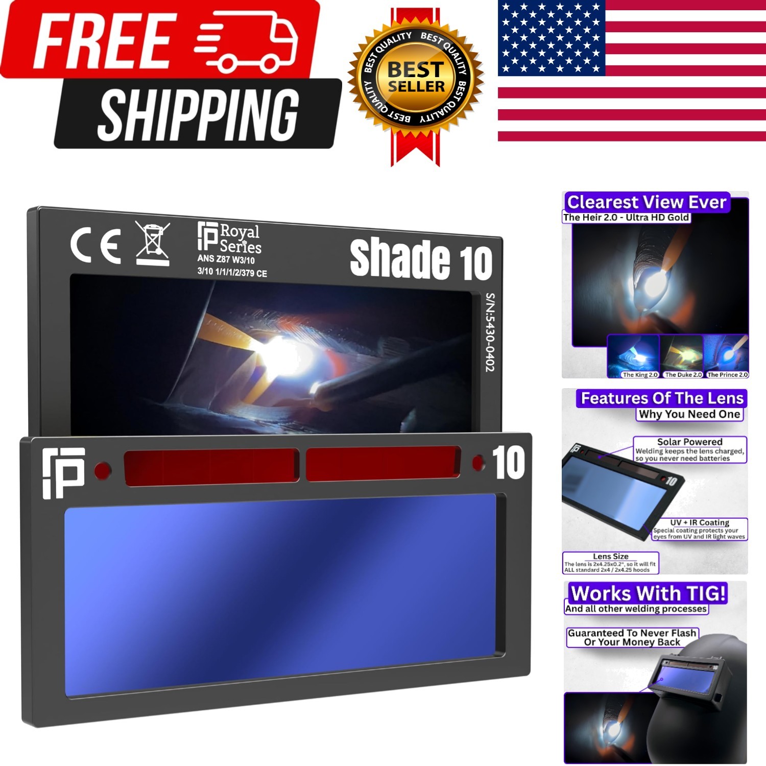 The Heir Single 2.0 | Shade 10 Blue Auto Darkening Welding Lens | 20A TIG Rat…