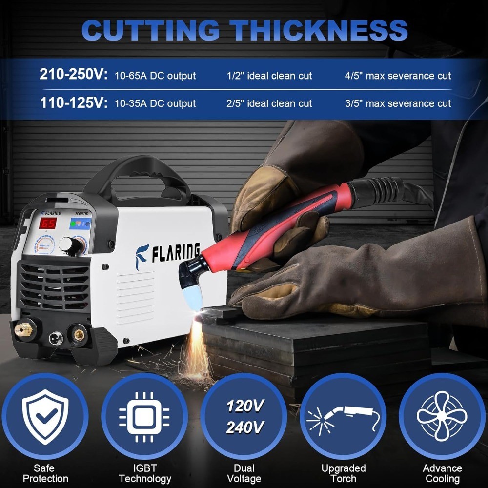 65 Amp Plasma Cutter Machine 120V 240V 1/2 Inch Cutting Capacity 12.7mm Clean