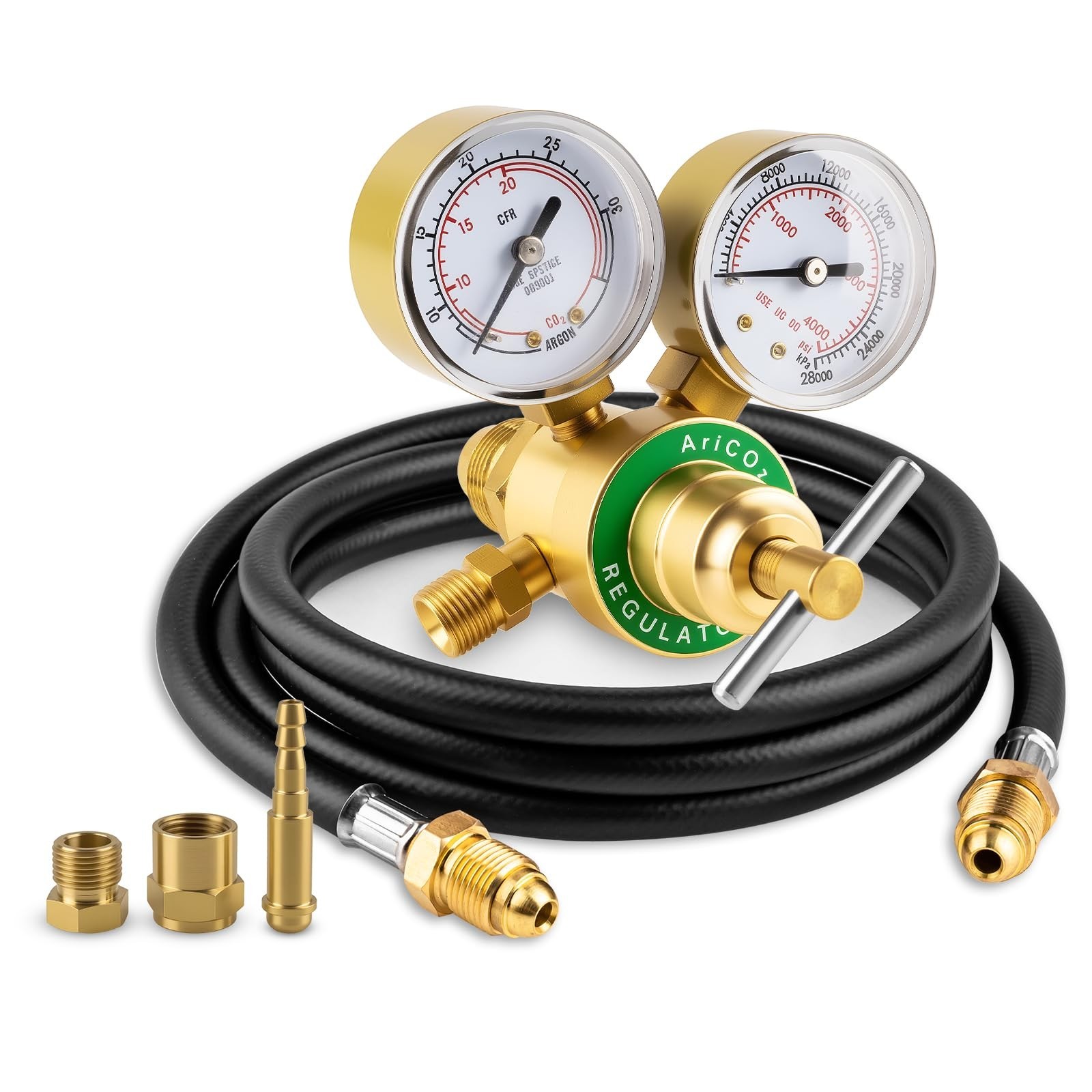 Welding Argon CO2 Regulator Dual Gauge with 6.6FT Hose, 0-4000PSI Pressure