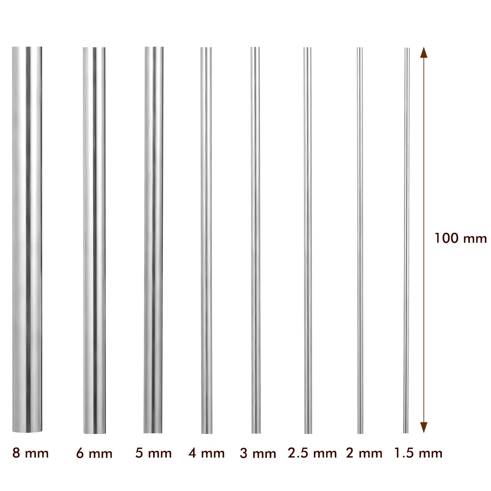 24 Pcs 304 Stainless Steel Round Rods Bar Assorted Diameter 1.5-8 mm Silver