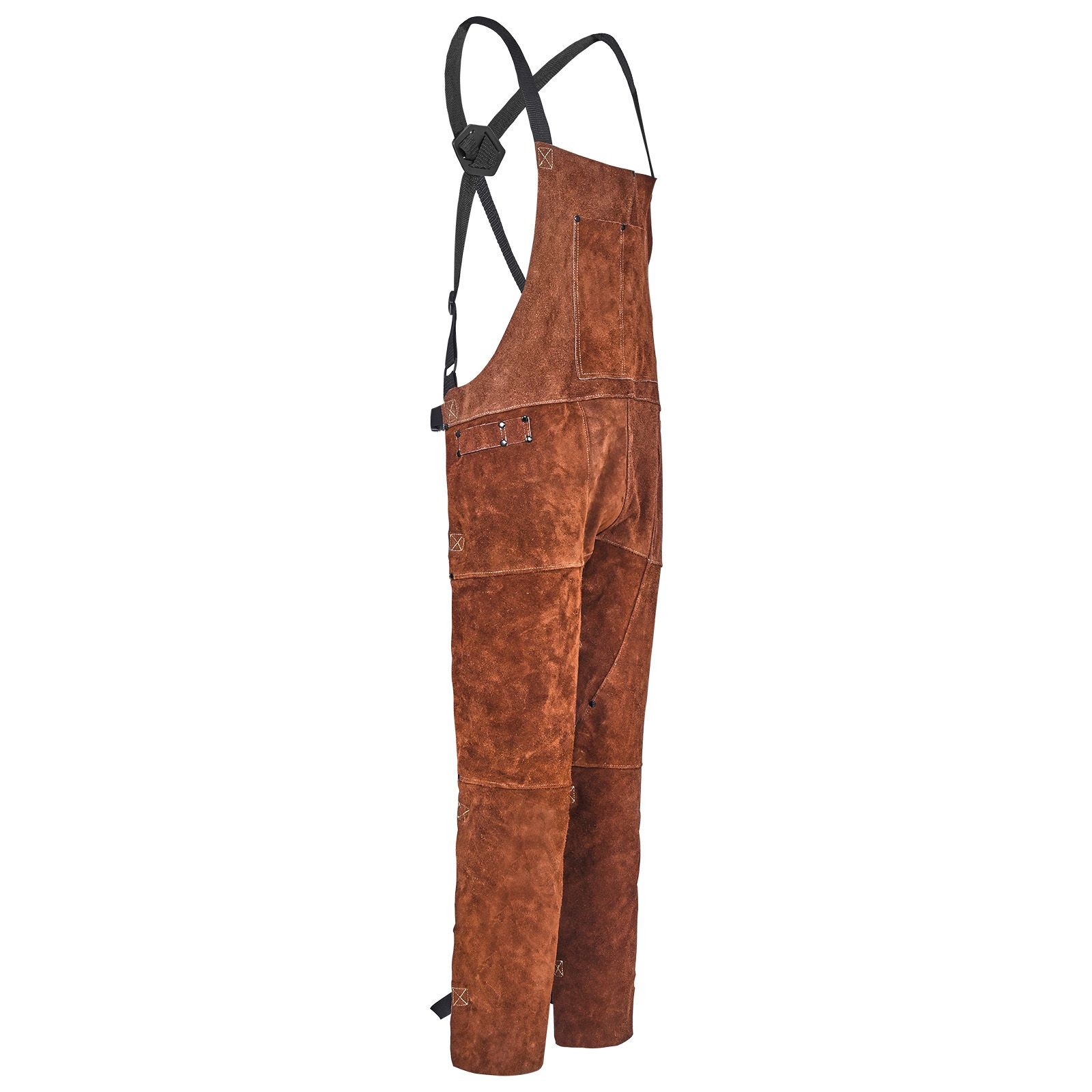 Heavy-Duty Split-Leg Cowhide Welding Apron, 24x48in, 3 Pockets, Flame-Resistant