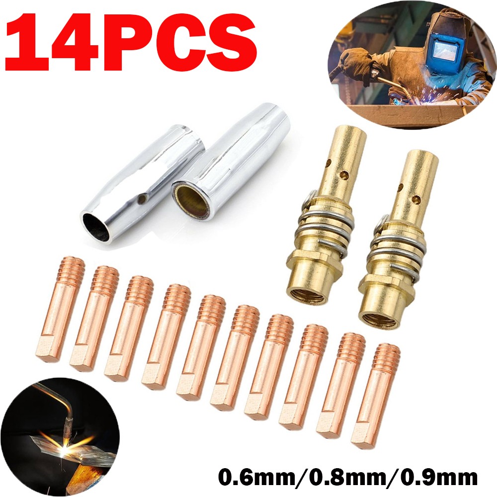 14PC For MIG Welding Contact Kit Tips Gas Nozzle&Diffuser for AK15 0.6/0.8/0.9mm