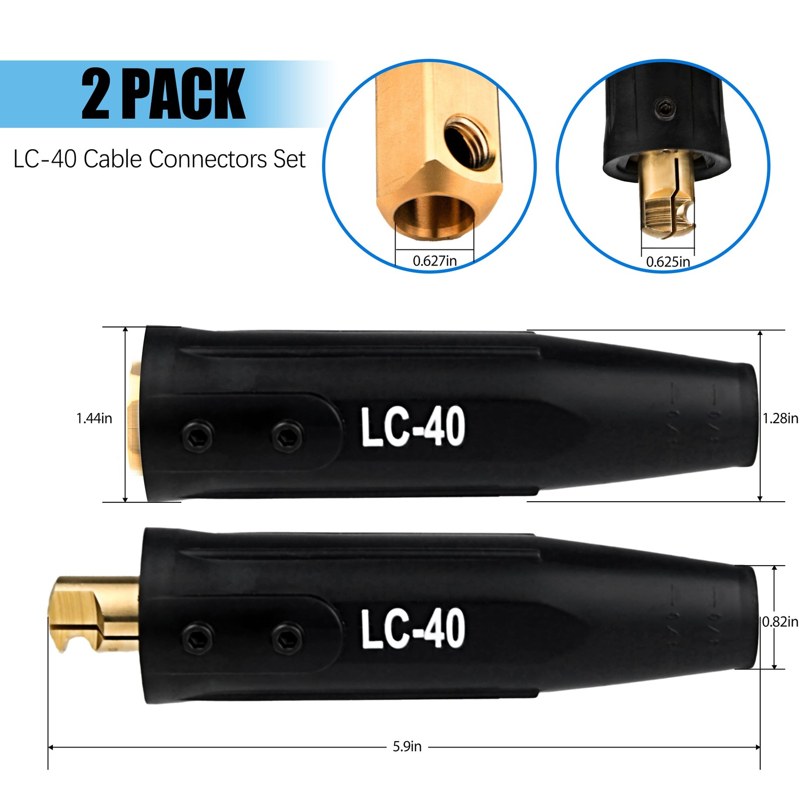 2 Pack LC-40 Cable Connector Set (2 Male / 2 Female), Welding Lead Connectors