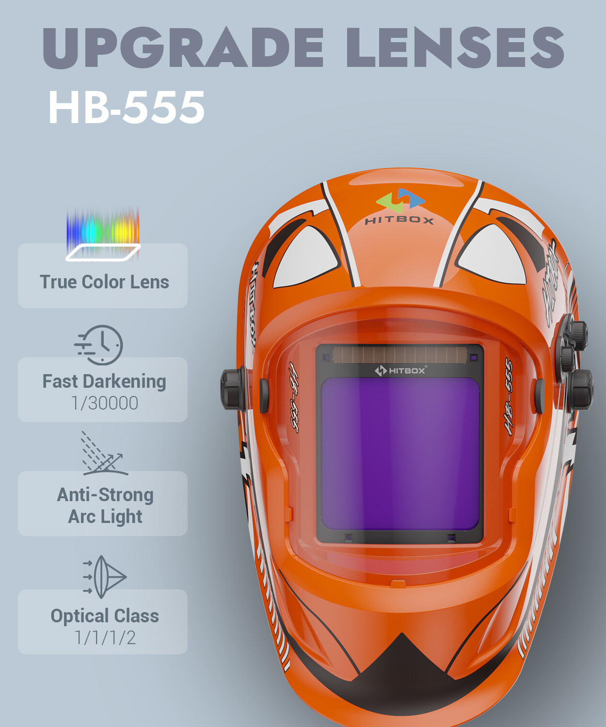 HITBOX Auto Darkeing Grinding MIG TIG ARC Welding Mask True Color Large View
