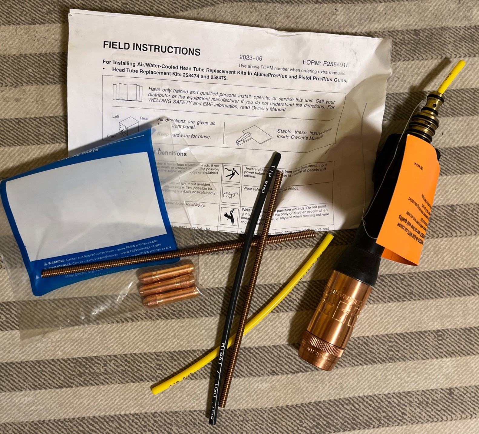 Miller 258475 Air/Water Head Tube Replacement Kit Assembly (w).