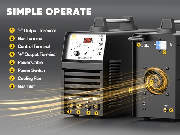 200A AC DC Aluminum Pulse TIG Welder HZXVOGEN LED 110/220V Stick Welding Machine