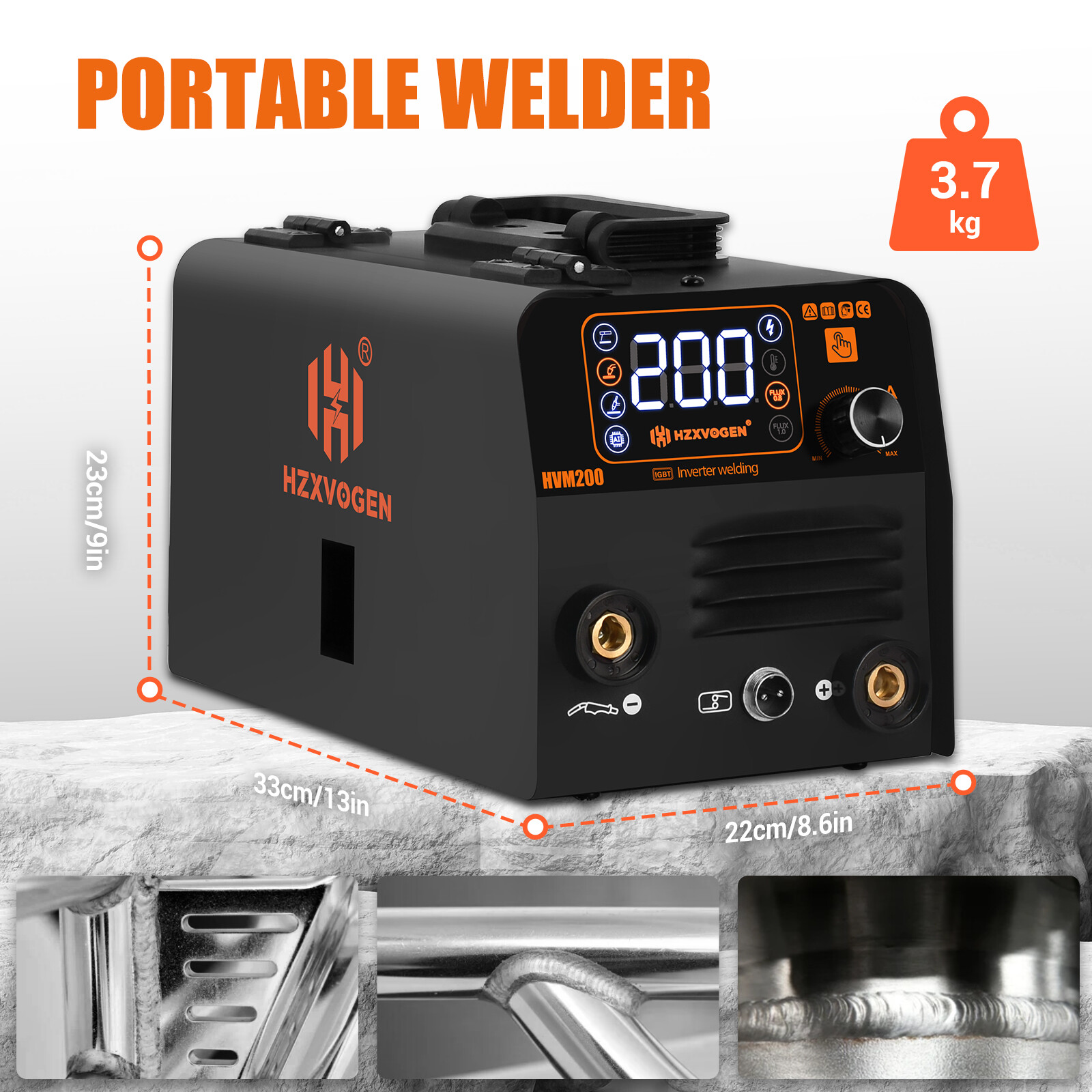 HVM200 3in1 MIG Welder Flux-Core Wire, Gasless MIG Stick Lift TIG MMA IGBT