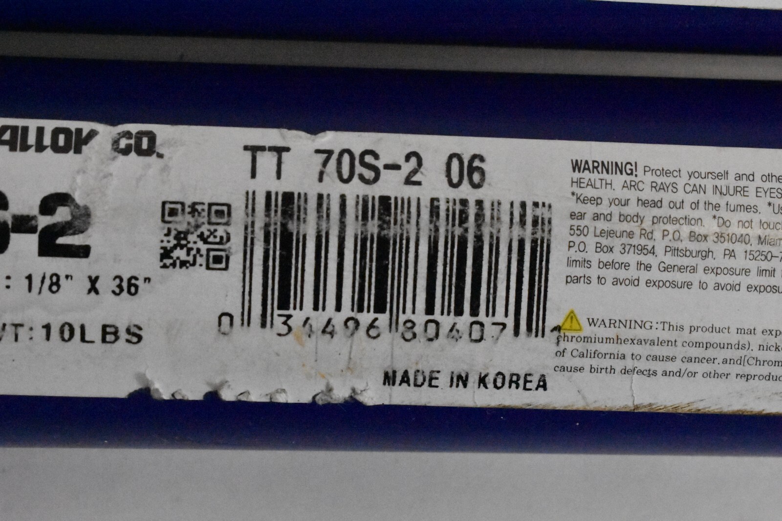 Washington Alloy Welding Rod Er70S-2 Aws A5.18 1/8″ X 36″ Lot of 2 20 lbs Total
