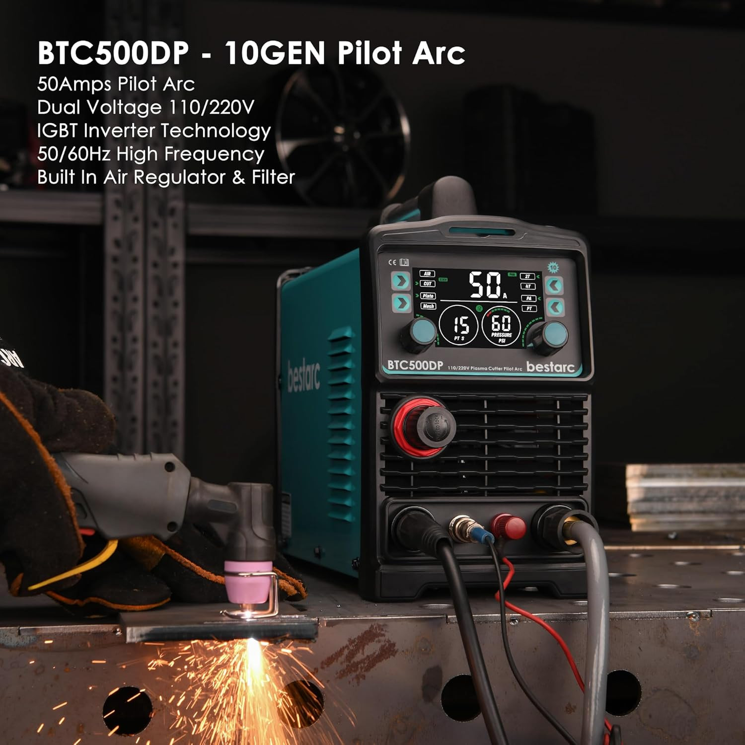 50A Bestarc Plasma Cutter Machine 110/220V Dual Voltage, 1/2 Inch Clean Cut 4/5