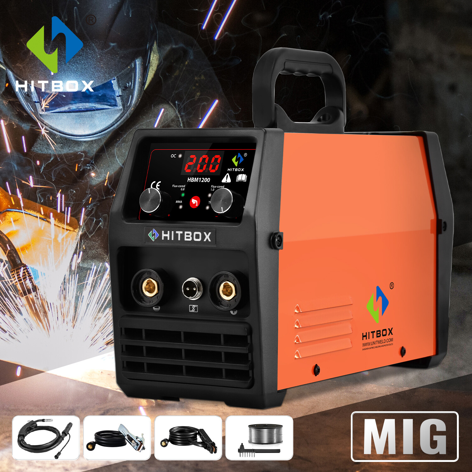 HITBOX HBM1200 3IN1 MIG Welder,Inverter 110/220V ARC MIG Gasless Welding Machine