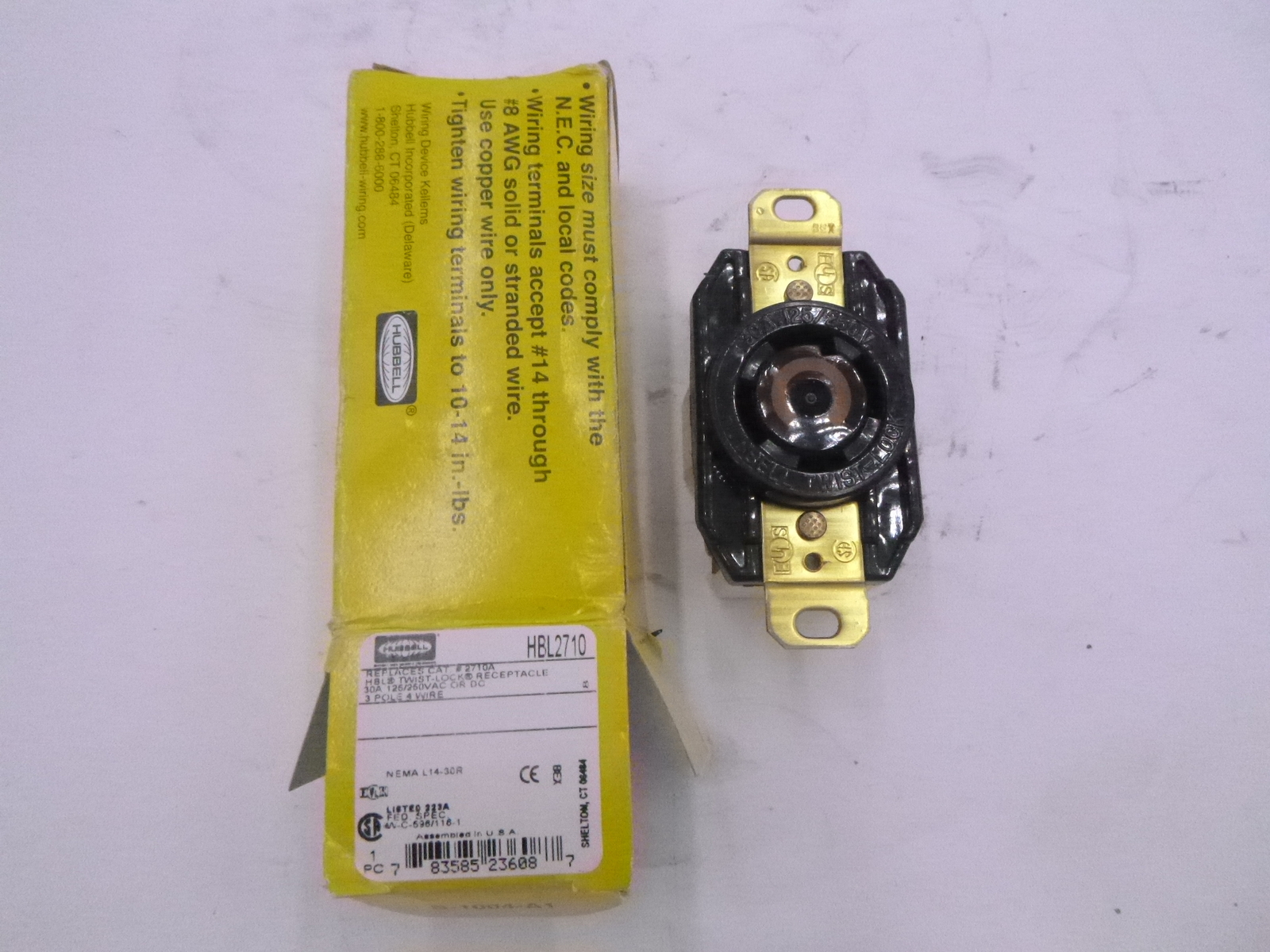 Hubbell HBL2710 Twist Lock Receptacle 3 Pole 4 Wire 30A 125/250Vac