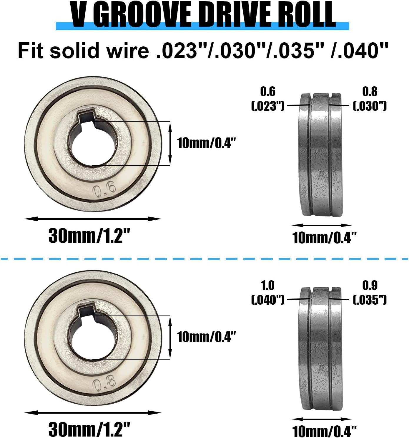 Mig Welder Feed Drive Roller, V-Groove .023″/.030″*1+.035″/.040″*1 | Wire Feed D