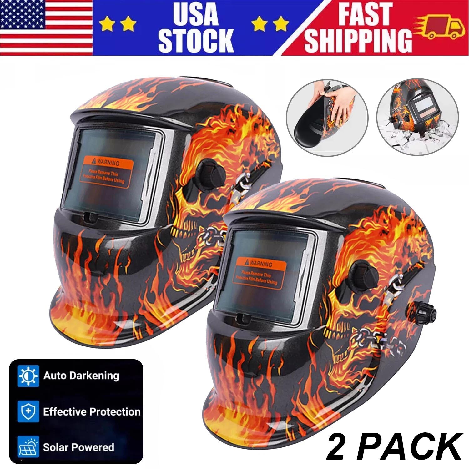 2Pack Large View Area True Color Welder Helmet Auto-Darkening Welding Hood/Mask