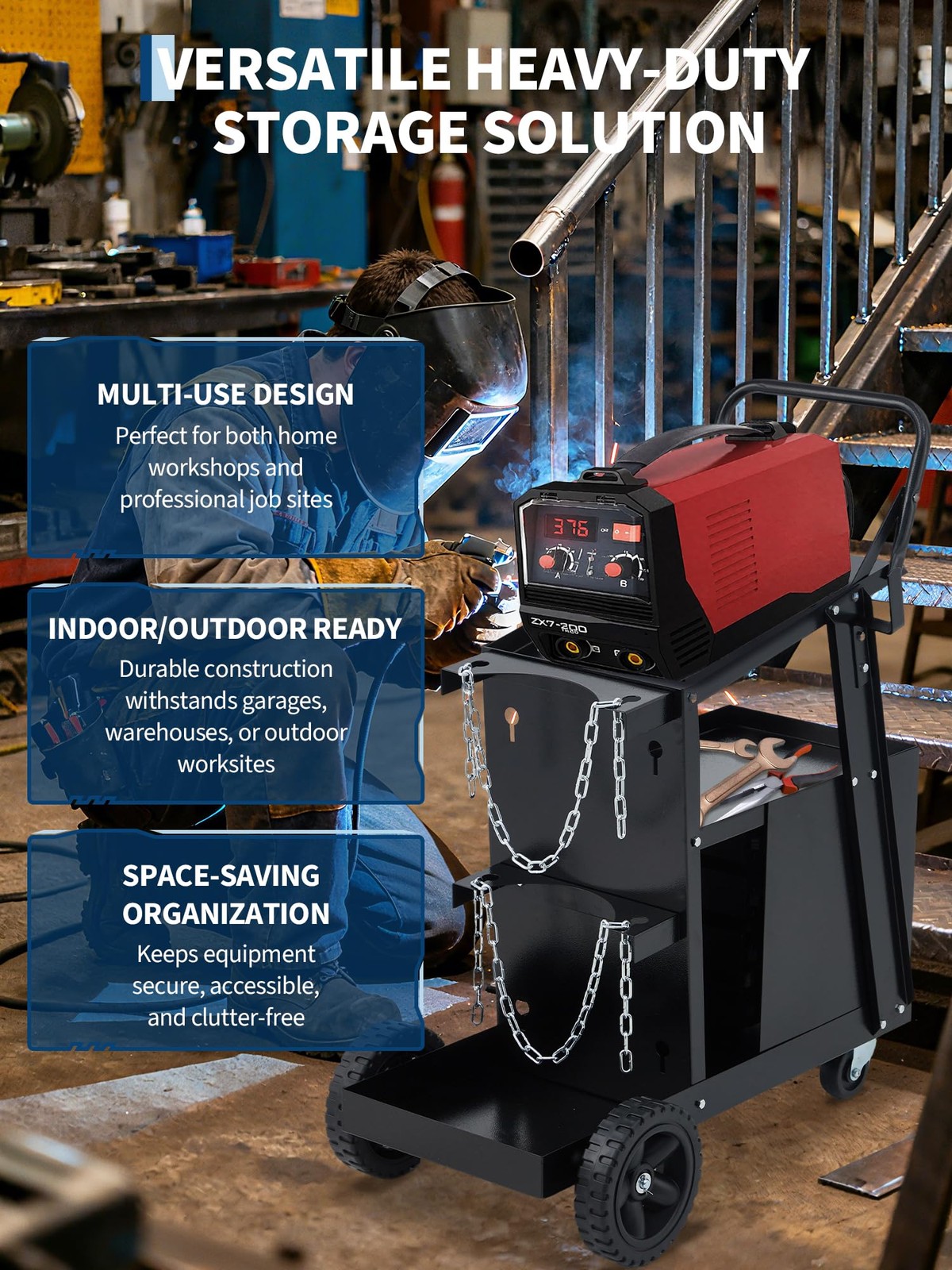 Welding Cart with 4 Drawers, Heavy Duty Welder Welding Cart w/360° Swivel Wheels