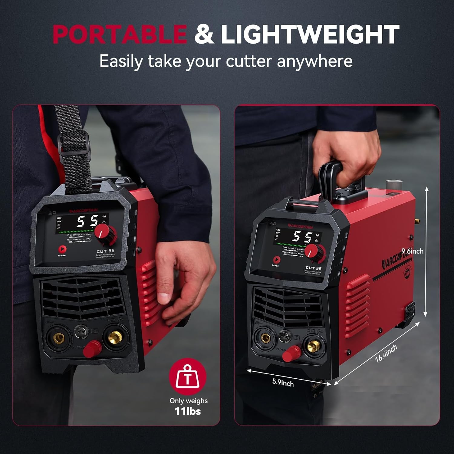 55A Plasma Cutter, Large LED Display, Non-Touch Pilot ARC Plasma Cutting Machine