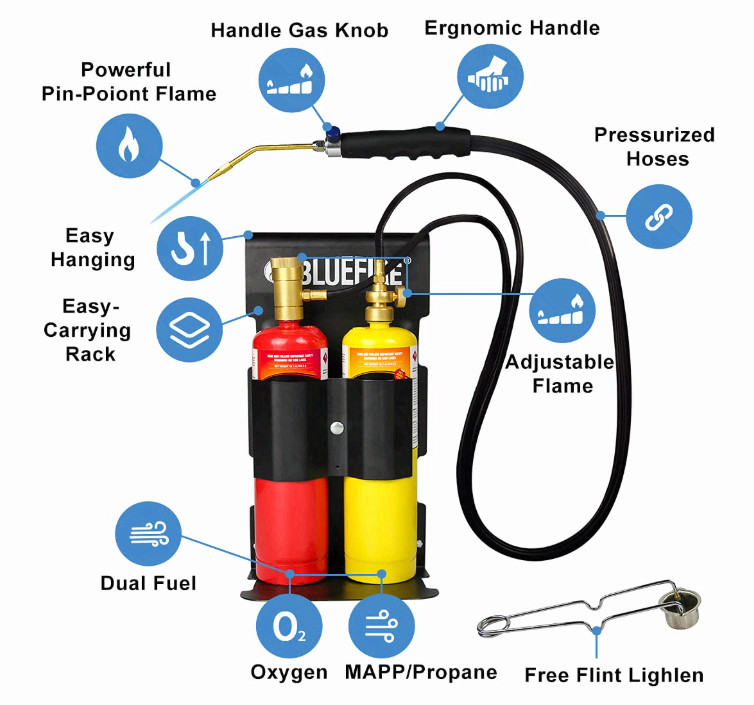 Oxypropane Welding Torch Kit with Flint Lighter & Holder for Brazing HVAC