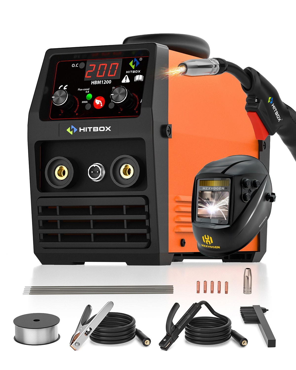 3-in-1 MIG WELDER INVERTER 200A DC MMA FLUX CORE TIG ARC MIG 110V/220V w/HELMET