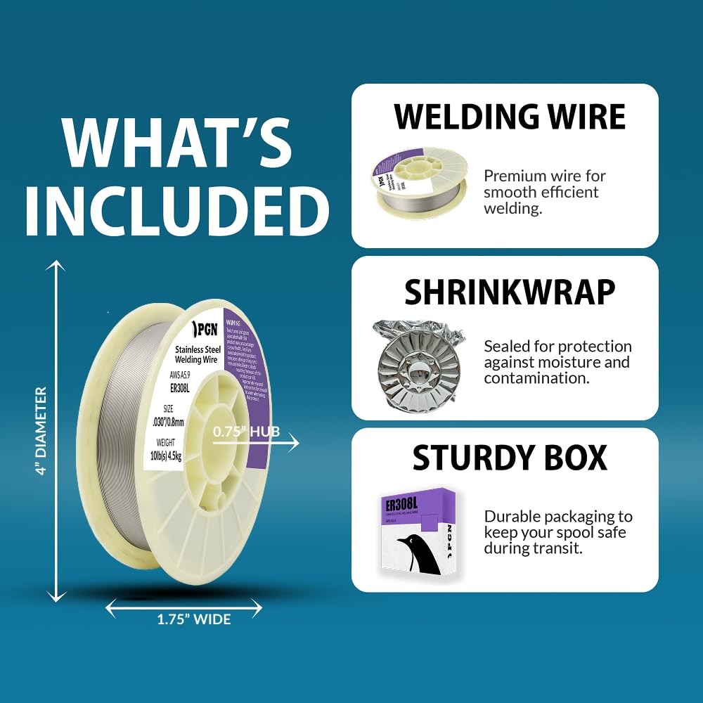 PGN Stainless Steel MIG Welding Wire – ER308L – 0.030 Inch – 10 Pound Spool – Lo