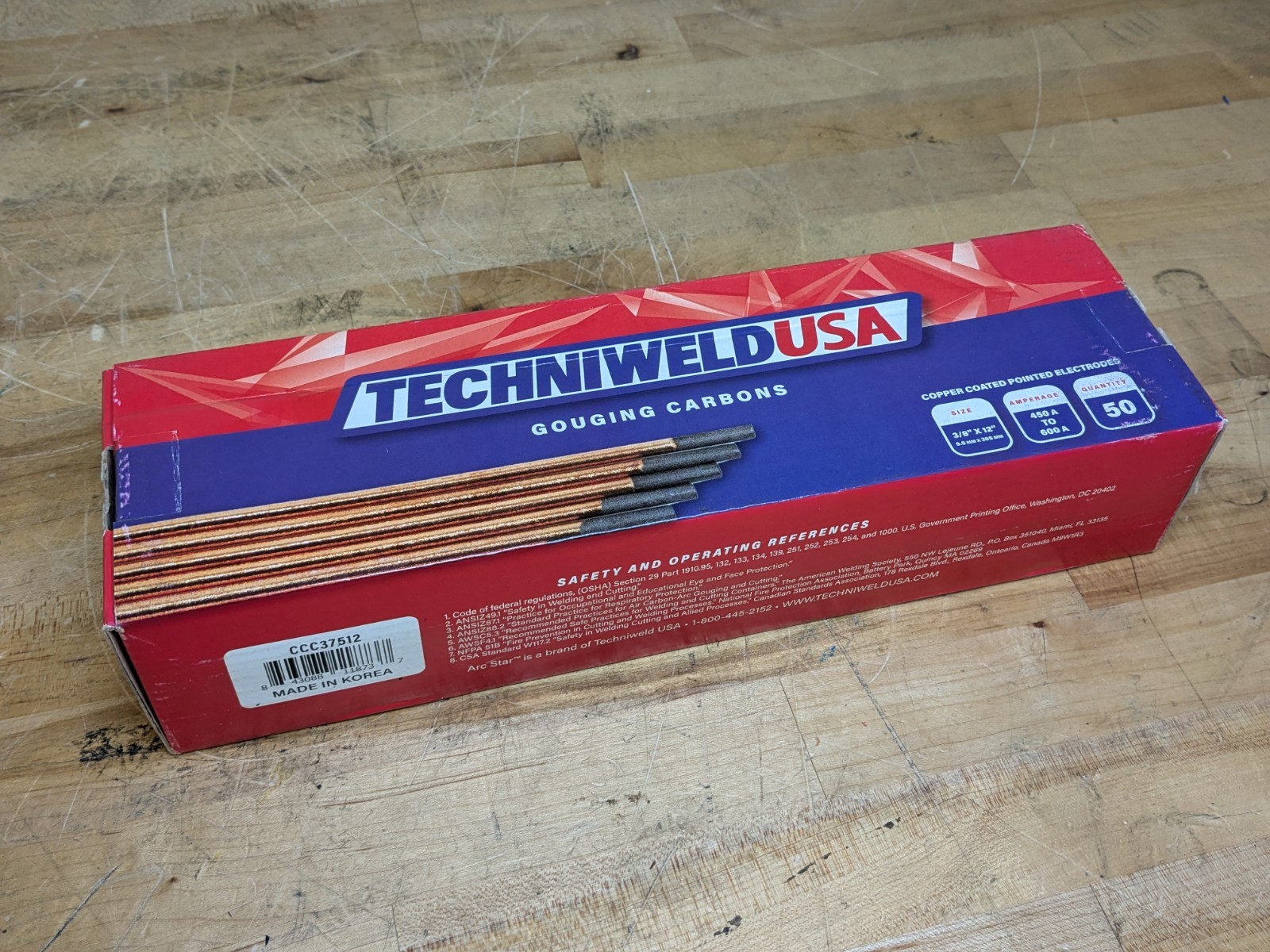 Qty. 50 Techniweld Arc Gouging Carbons 3/8" x 12" Copper Coat Pointed