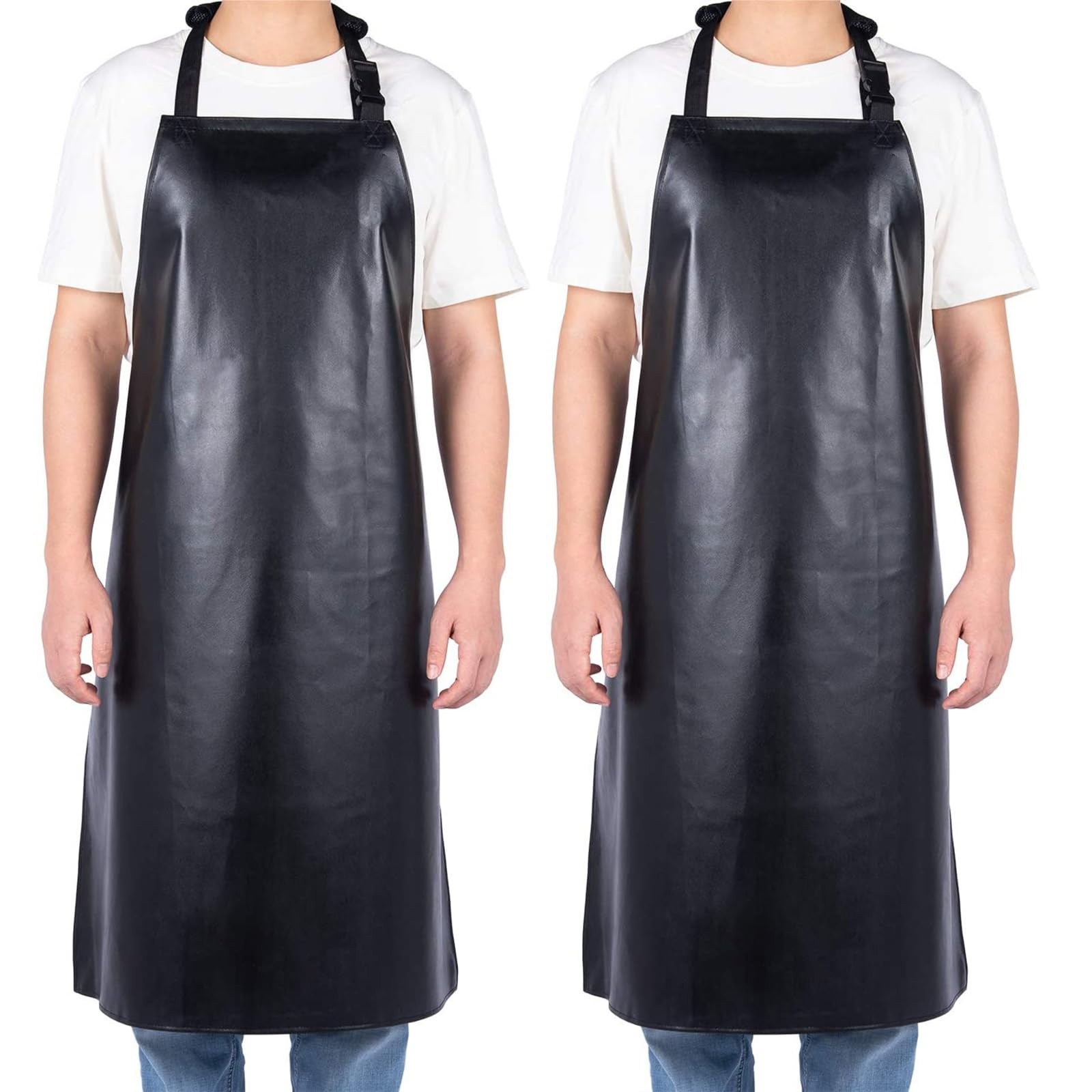 Homsolver 2 Pack Waterproof Rubber Standard, Black Aprons Without Pockets