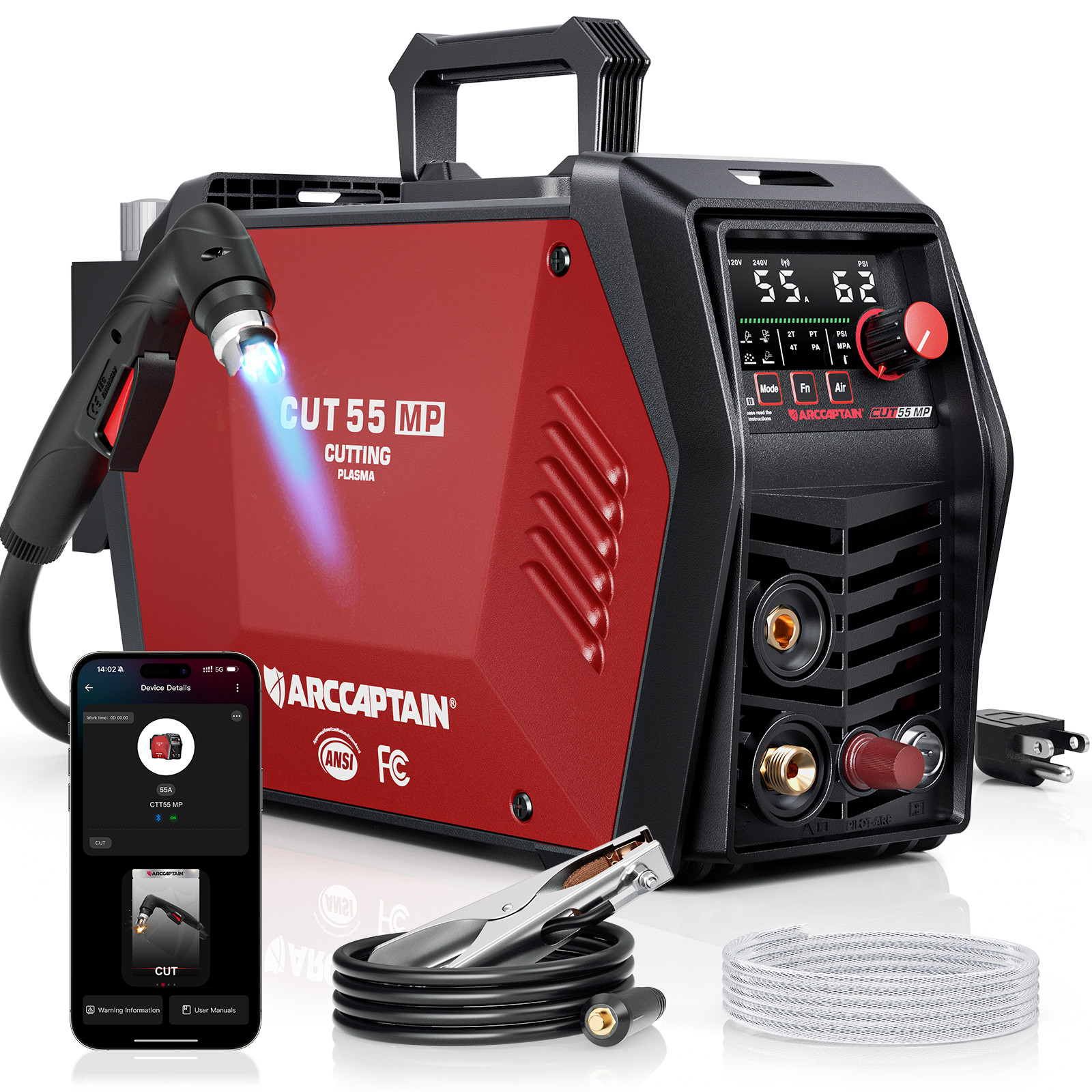 ARCCAPTAIN iControl CUT55 MP Non-HF Plasma Cutter Blowback Pilot Arc APP Control