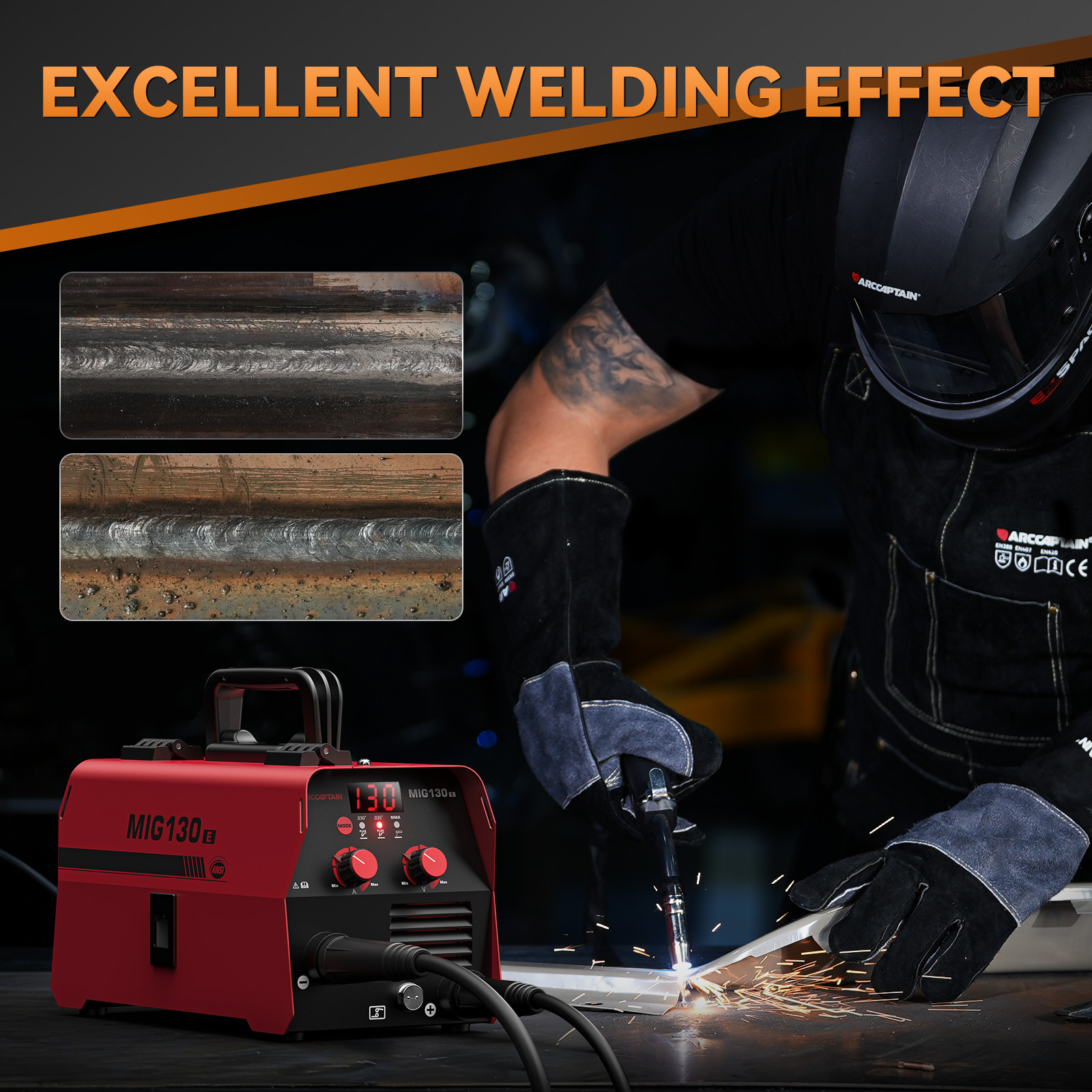 ARCCAPTAIN 2 in 1 MIG Welder 130A Flux Core MIG/MMA Welding Machine Gasless 2026