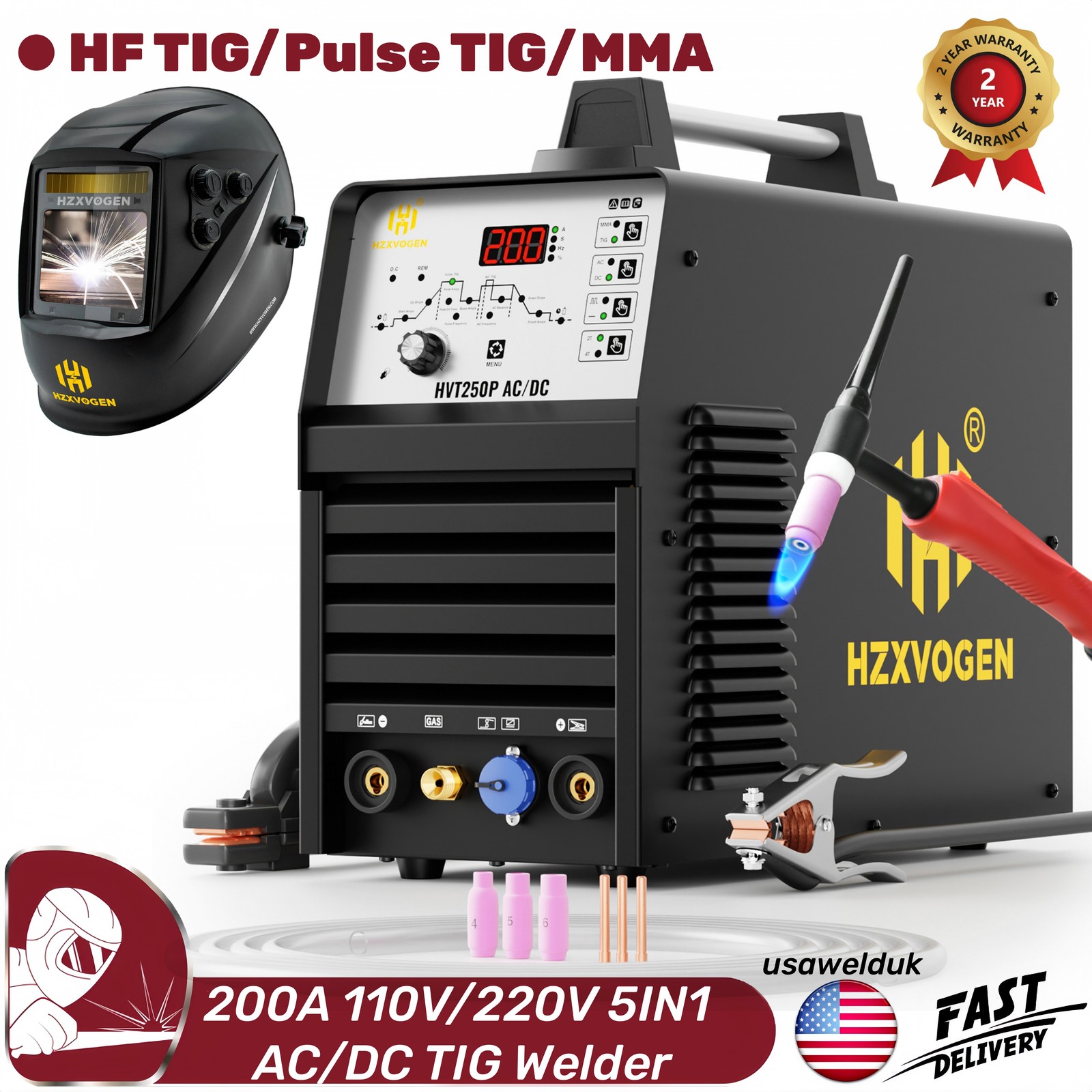 200A AC/DC Aluminum Tig Welder with Pulse Large LED Display STICK/TIG 110&220V