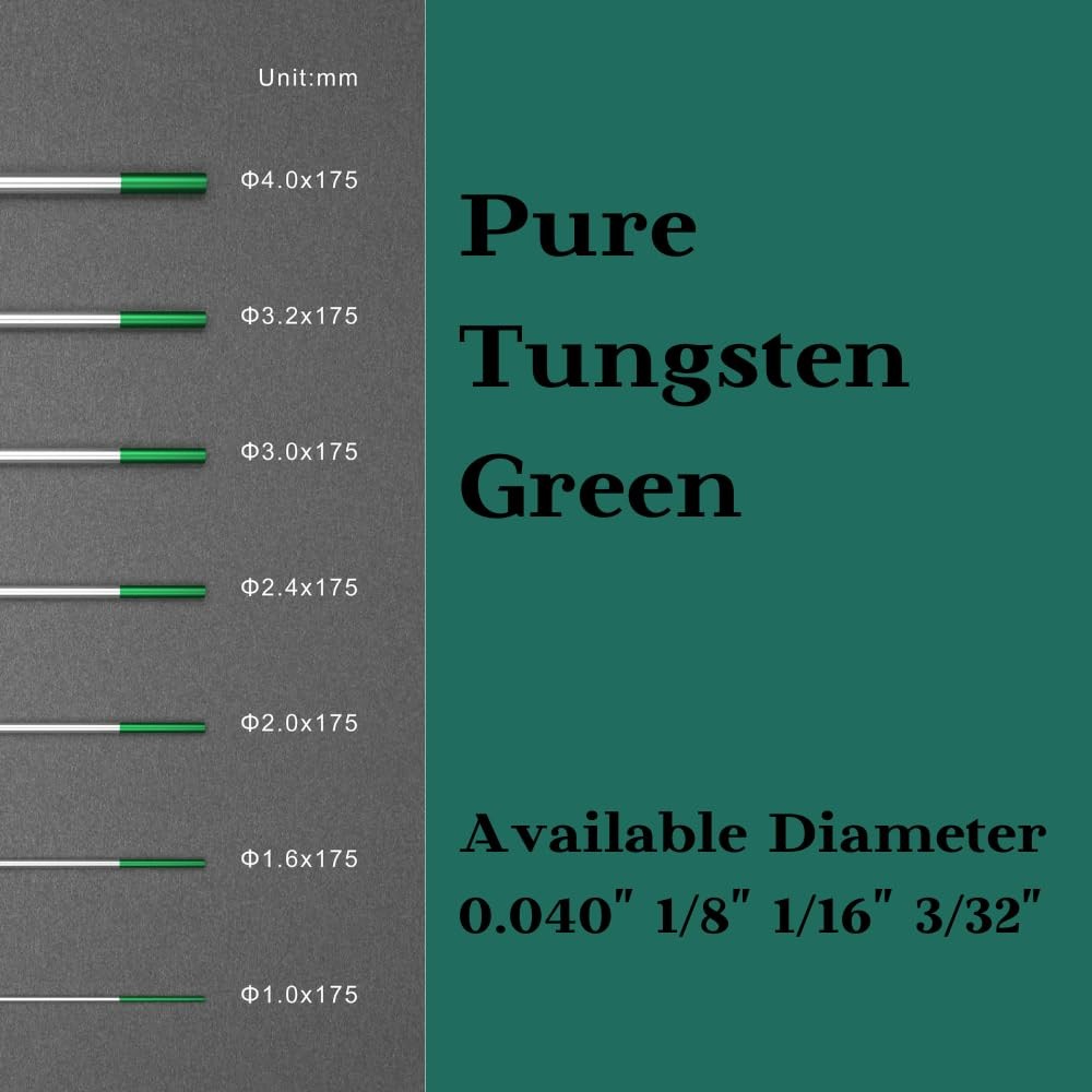 NICETECH TIG Welding Tungsten Electrodes Pure Tungsten 1/8″x7″ Green (EWP) 10pc