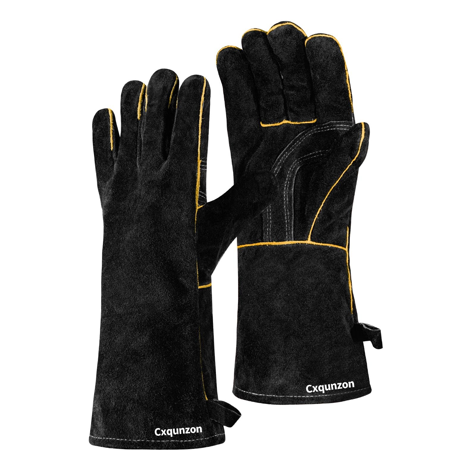 Cxqunzon Leather Welding Gloves – Thick Premium Cow 14 Ich, Black 14 Inches