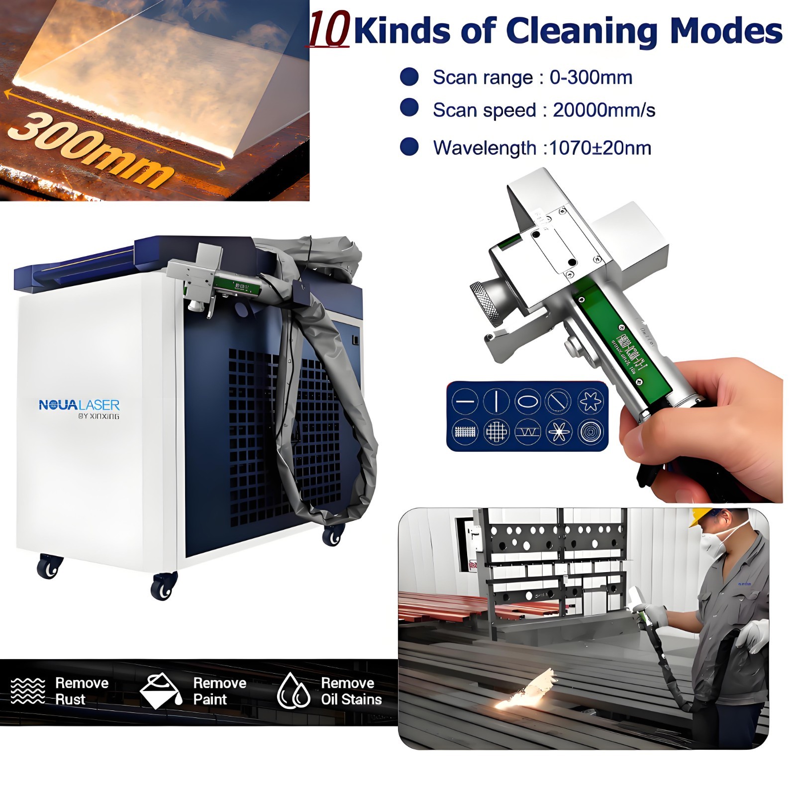 1200W Laser Cleaning Machine Double Wobble 300*300mm Laser Rust Removal 220V