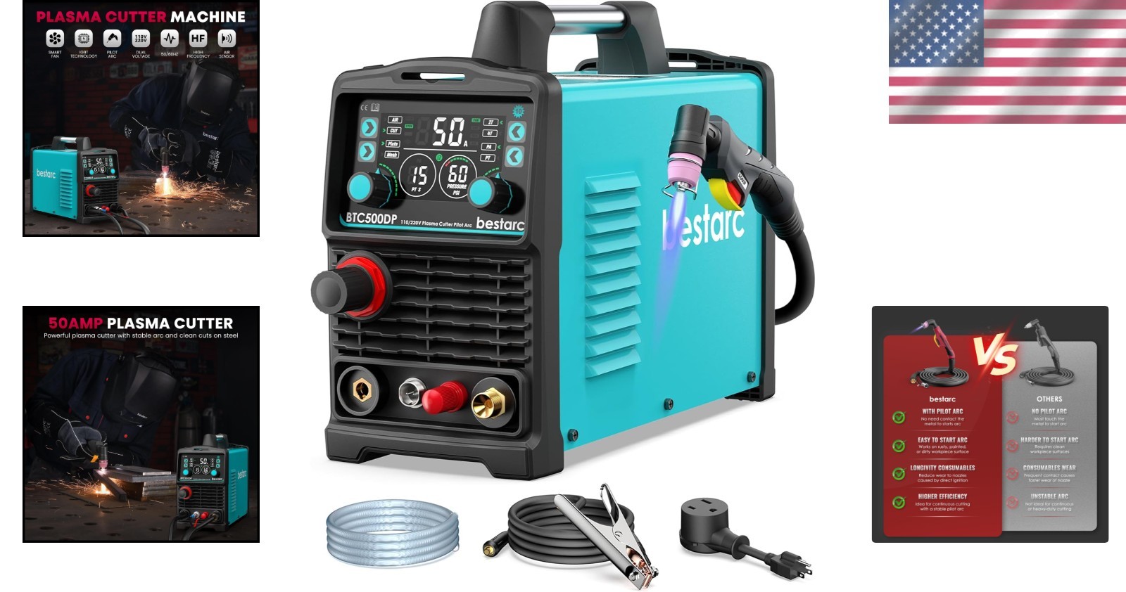 Versatile 50A Plasma Cutter with Pilot Arc & Air Sensor – Ideal for DIY Projects
