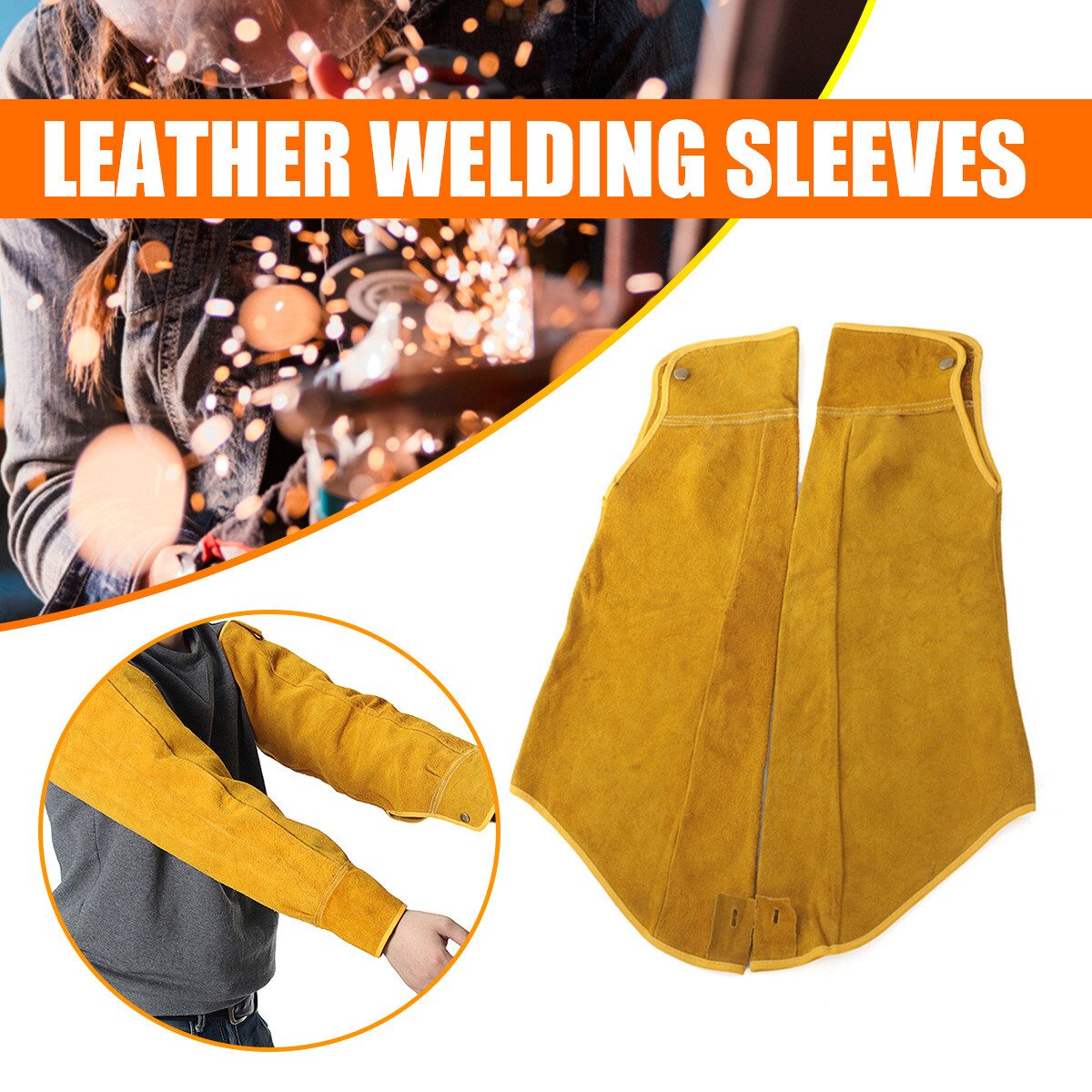 Pair Leather Sleeves Welding Heat Insulation Protection Safty Cuff Oversleeve