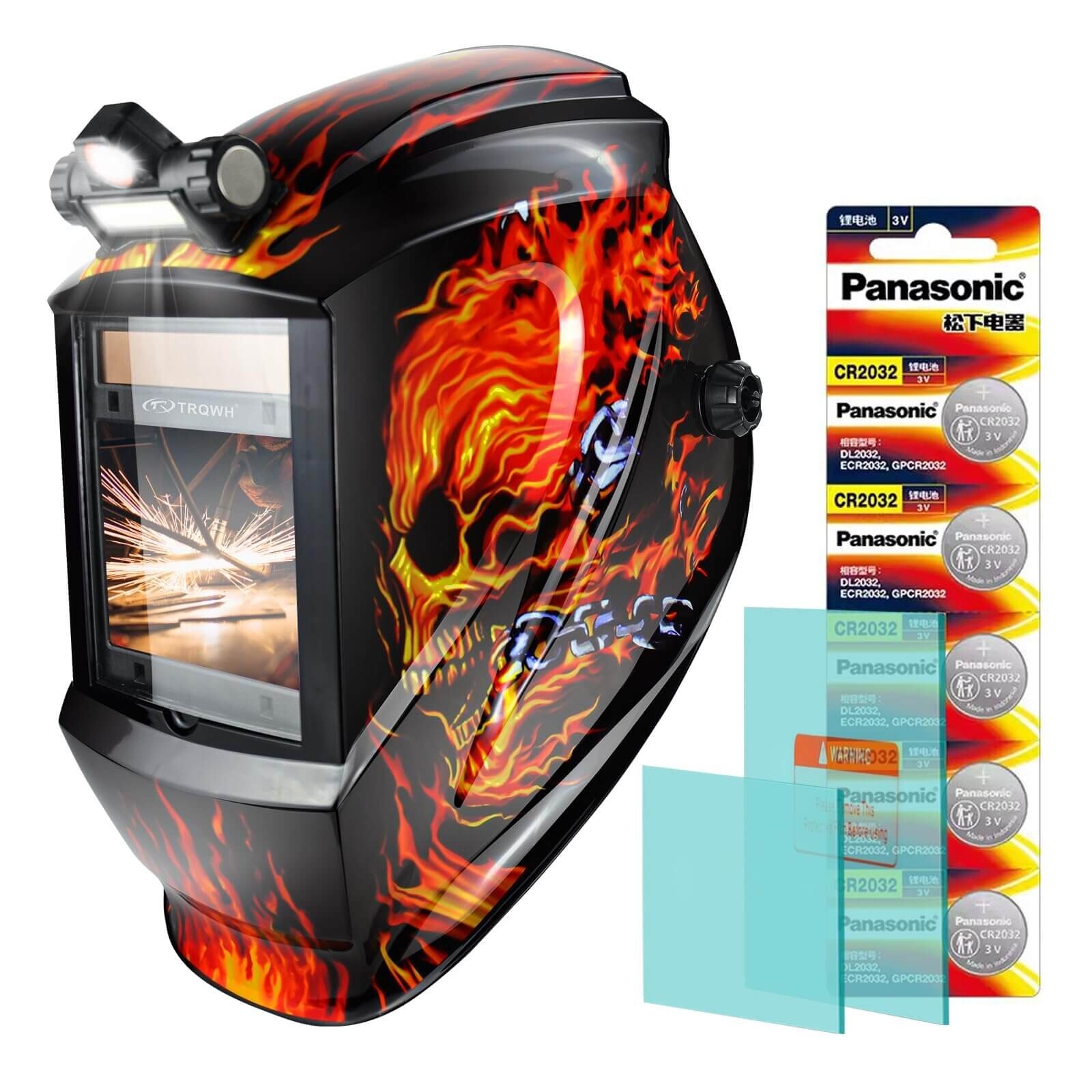 TRQWH Auto Darkening Welding Helmet LED Light Solar True Color with 4 Arc Sensor