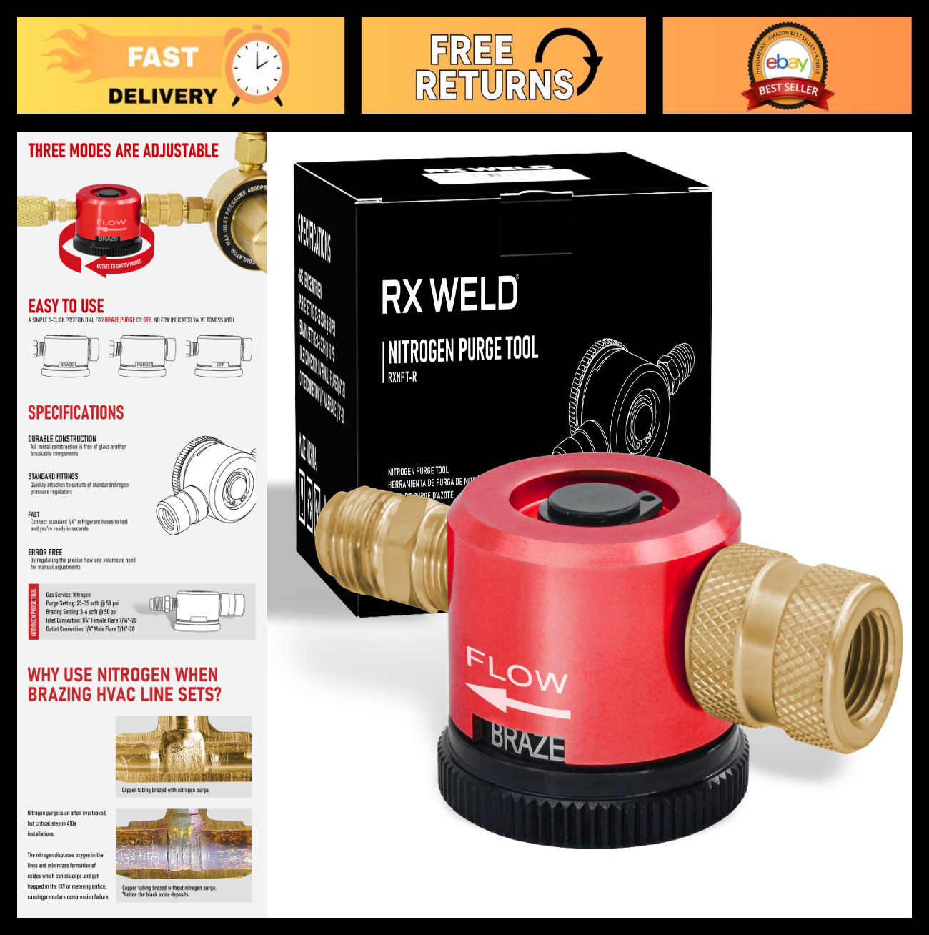 HVAC Nitrogen Purge Tool – Brazing Regulator 50 PSI Inlet for Smooth Flow