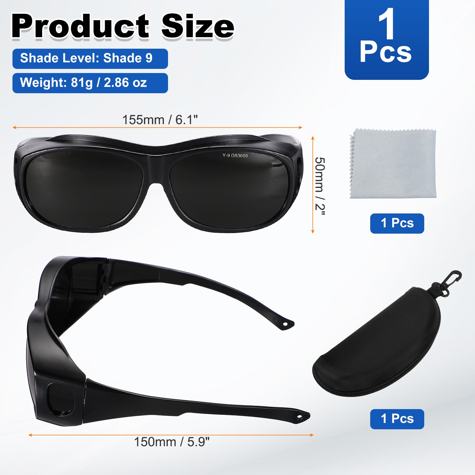 Welding Safety Glasses IR Shade 9 Protective Glasses Wrap-Around Lens with Box