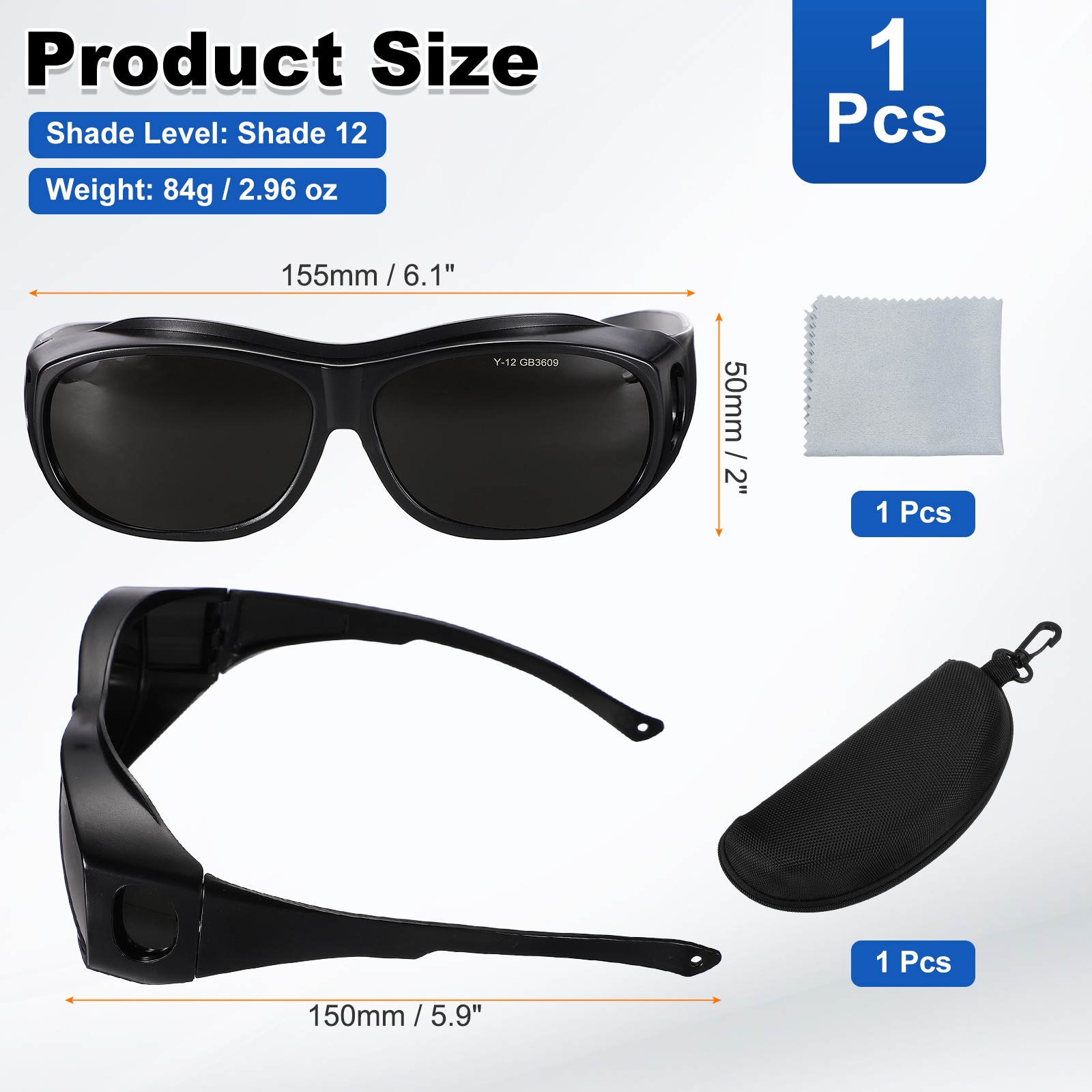 Welding Safety Glasses IR Shade 12 Protective Glasses Wrap-Around Lens with Box