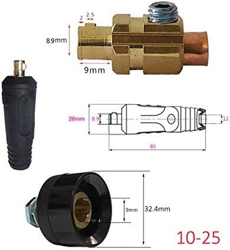 RIVERWELD TIG Welding Cable Panel Connector Plug & Socket Set DKJ10-25 & DKZ10-2