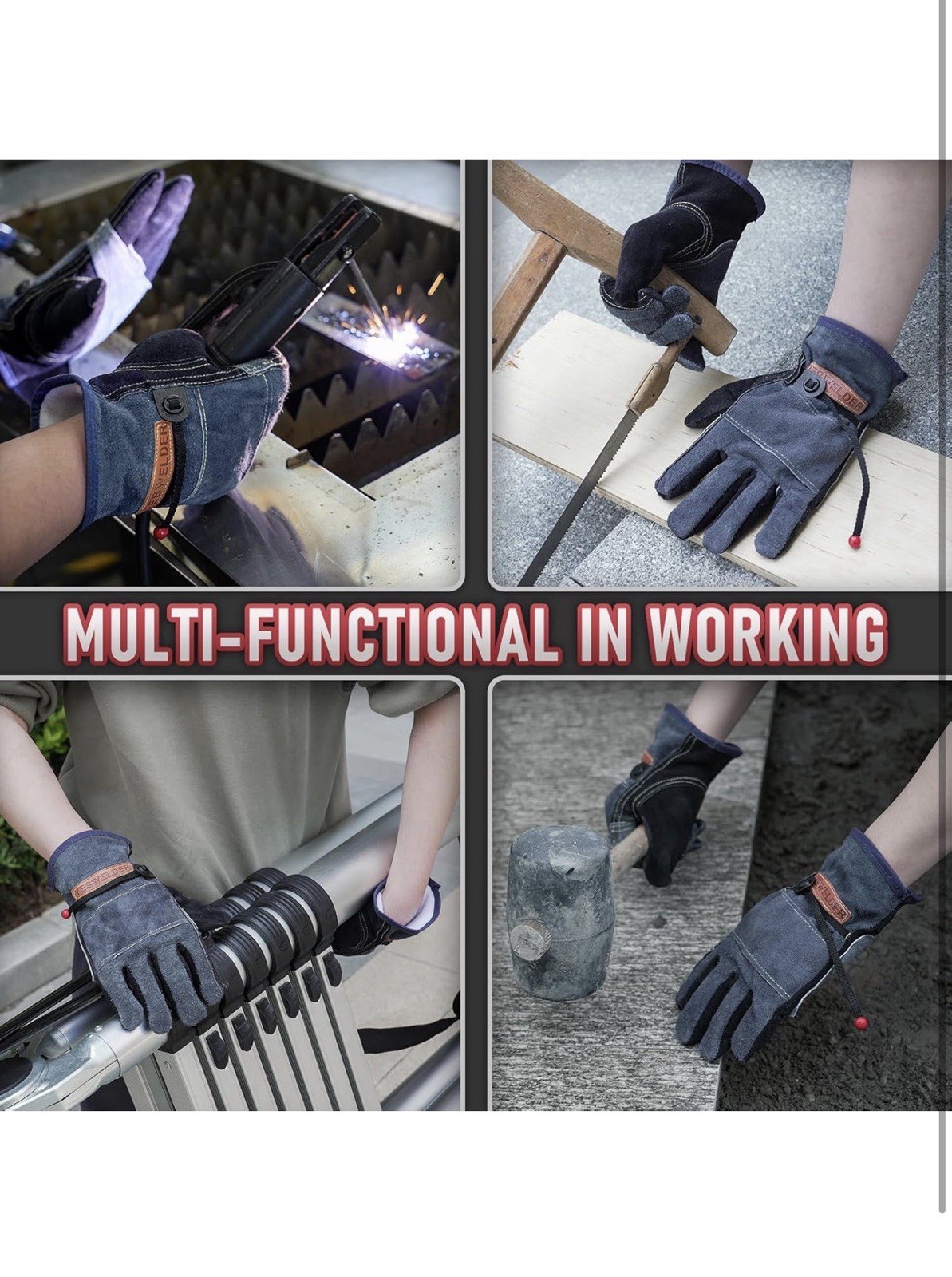 YESWELDER Leather Work Gloves – Cowhide Reinforced Palm for Welding/Gardening L