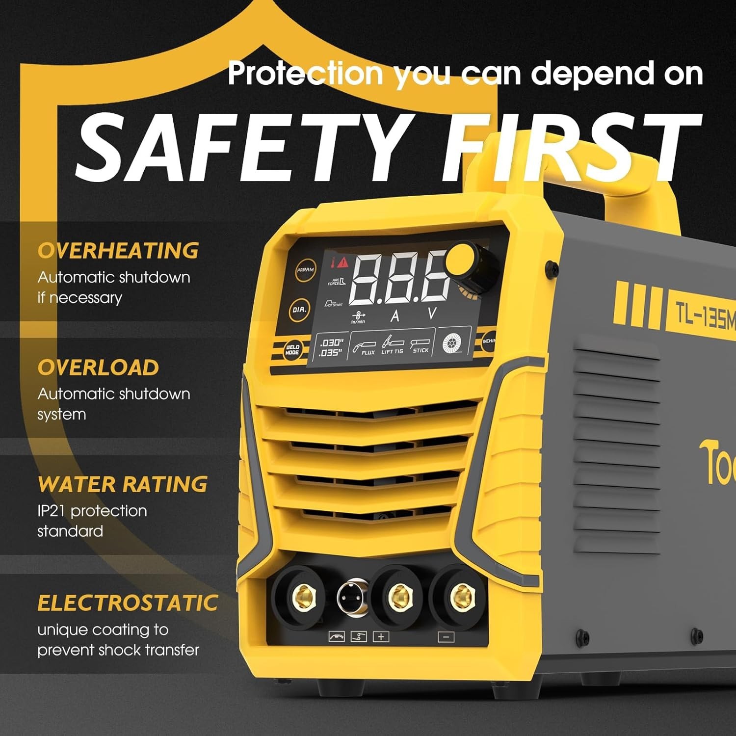 135A Gasless MIG Welder with LCD Display – 3-in-1 Welding Machine 110V