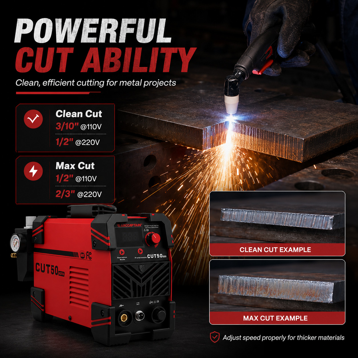 ARCCAPTAIN Plasma Cutter 50Amp 1/2″ Clean Cut with Large LED Display IGBT 2T/4T