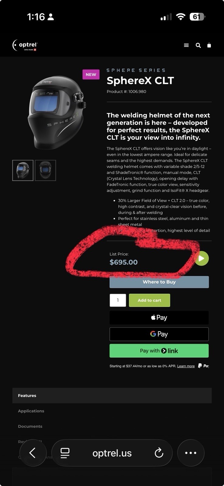 Optrel Sphere X CLT Black Welding Helmet (1006.980)