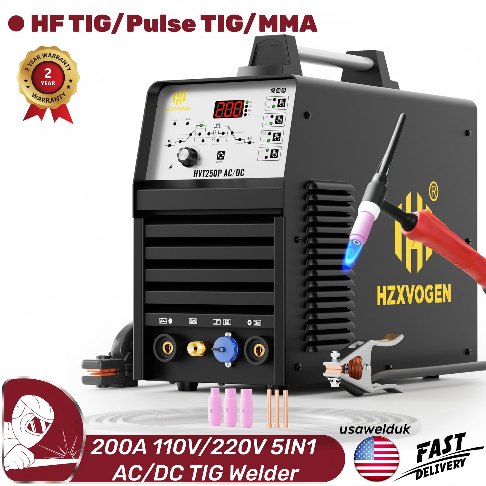 200A AC/DC Aluminum TIG Welder with Pulse TIG/HF TIG//SPOT TIG/MMA 110V/220V US