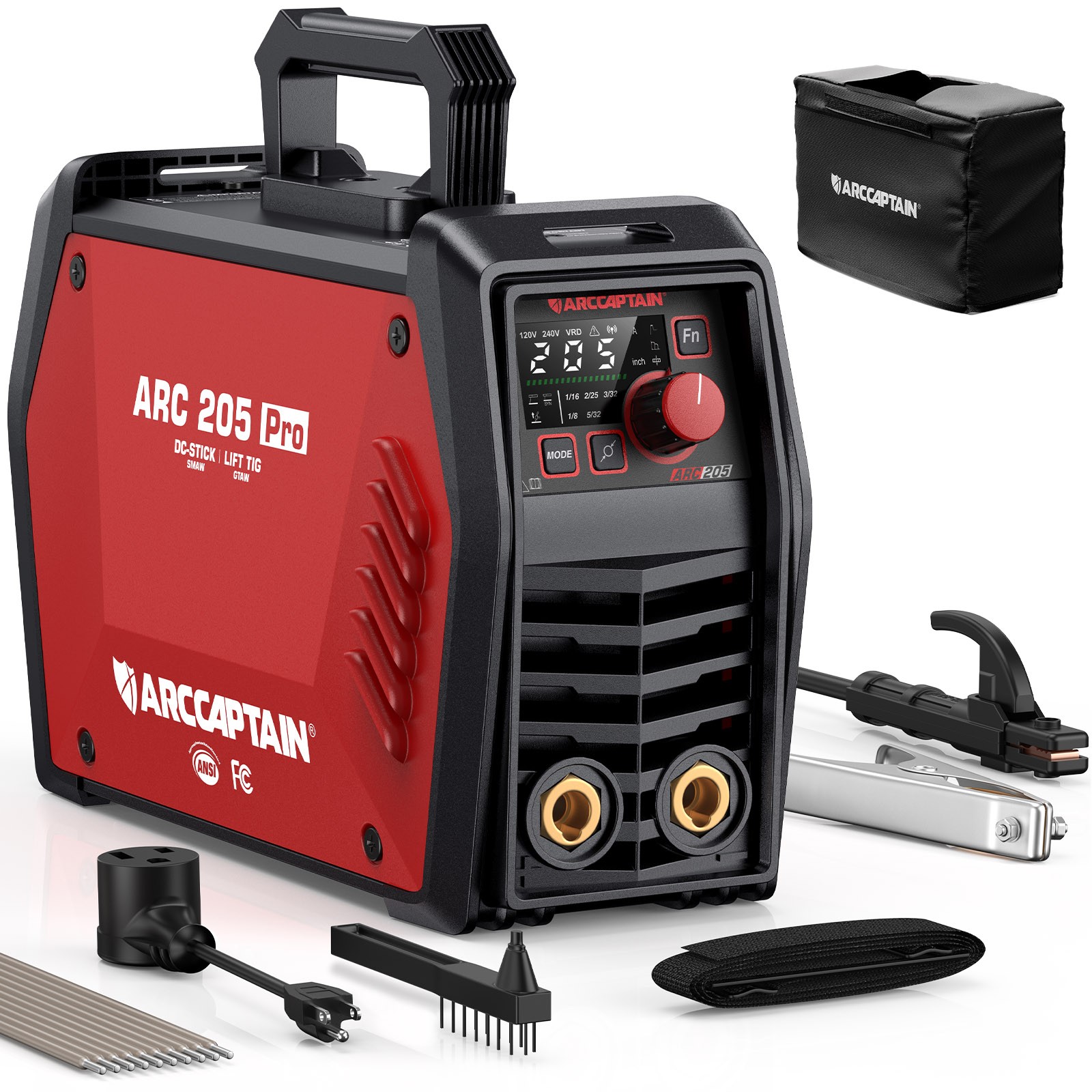 ARCCAPTAIN iControl Stick Welder 205A 2-in-1 ARC/Lift TIG LED Display 120V/240V