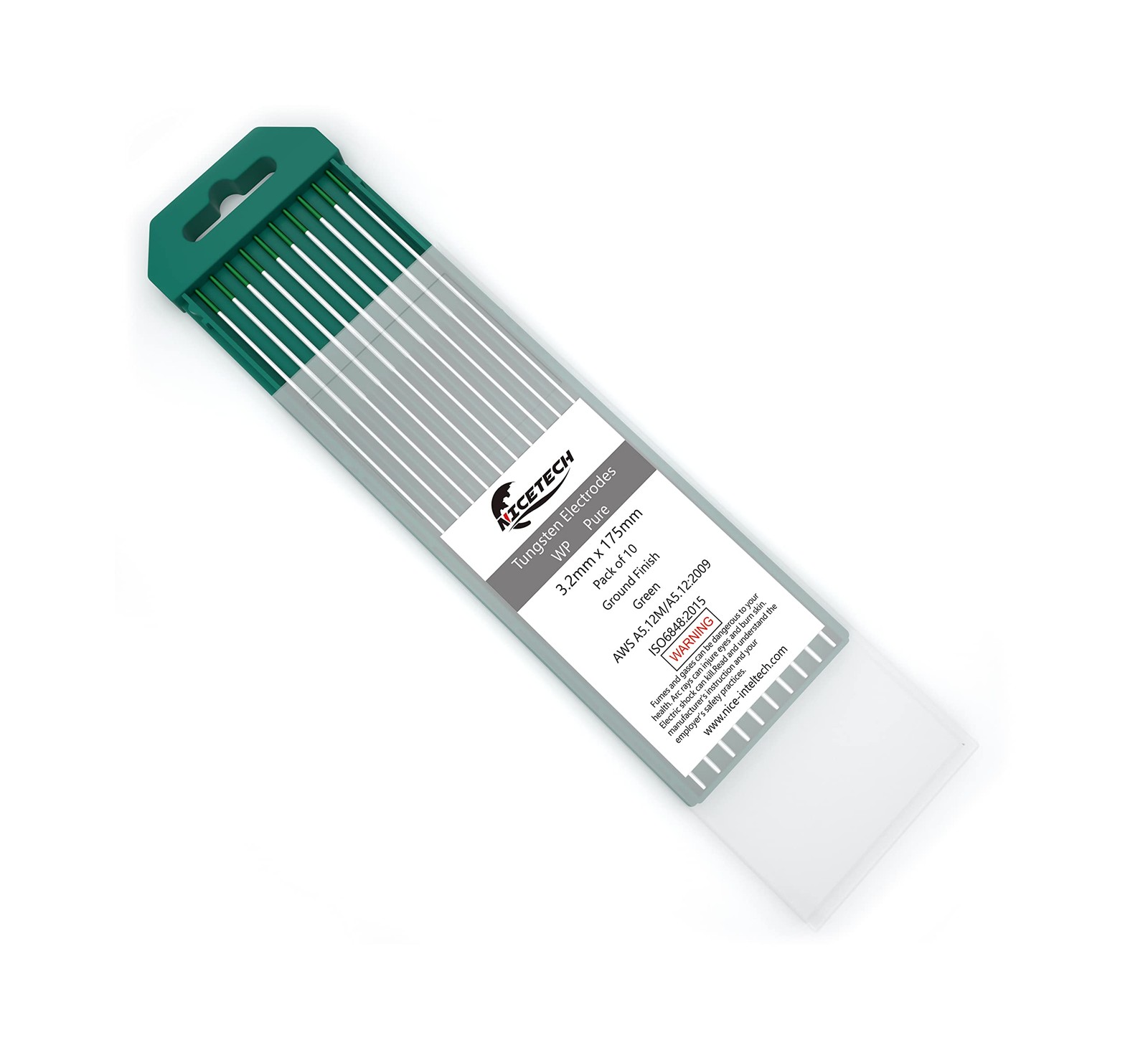 NICETECH TIG Welding Tungsten Electrodes Pure Tungsten 1/8″x7″ Green (EWP) 10pc