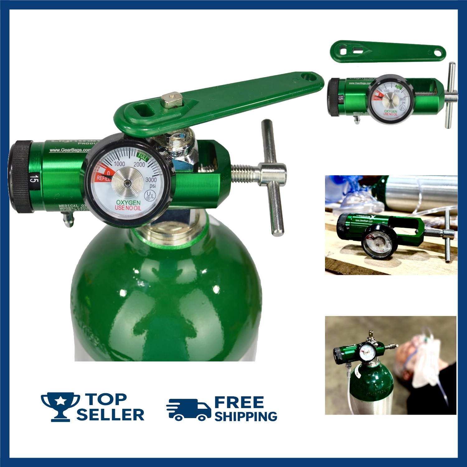O2 Mini Oxygen Regulator CGA-870 Gauge Flow Rate 0-15lpm with Wrench