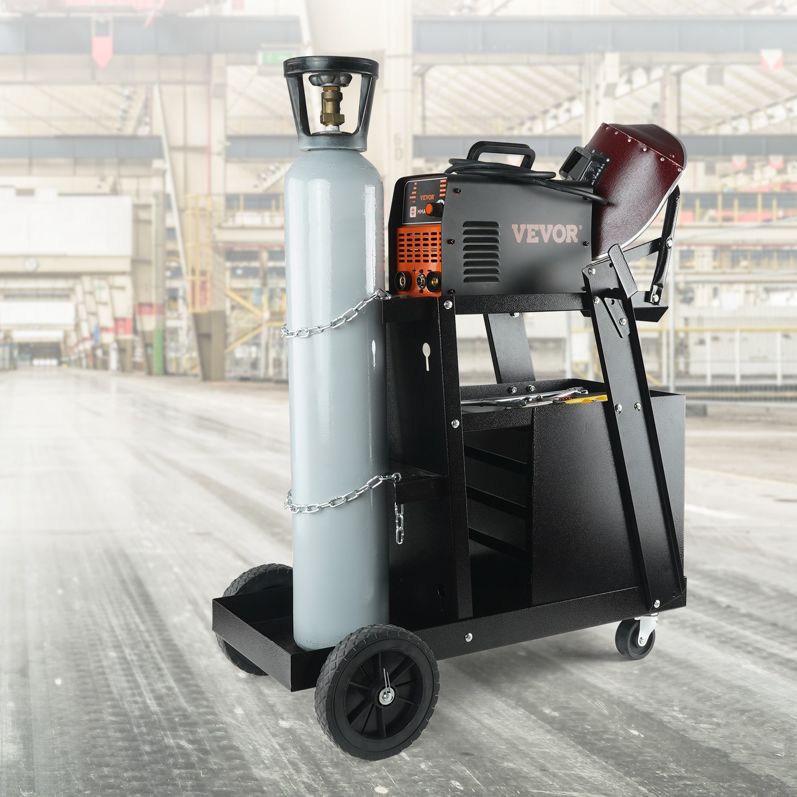 VEVOR Welding Cart 2-Tier 265 LBS Welder Cart with 4 Drawers 360° Swivel Wheels